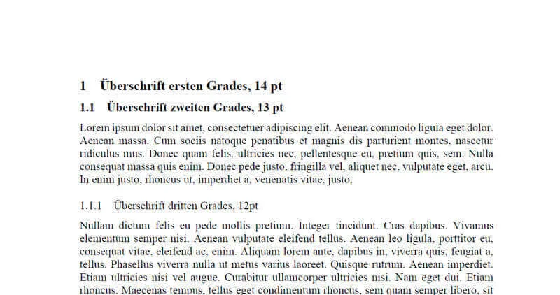Mögliche Auswahl der Schriftgrößen für die Bachelorarbeit
